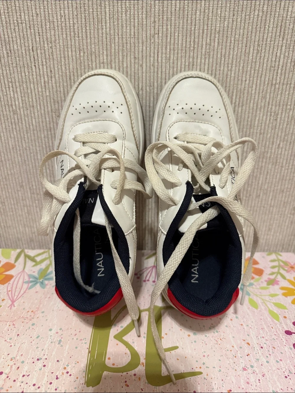 Nautica Kids White Sneakers with Navy and Red Trim